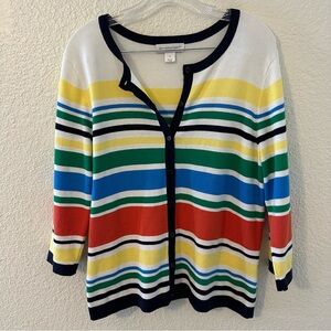 Christopher & Banks Colorful Striped Quarter Sleeve Women's Cardigan